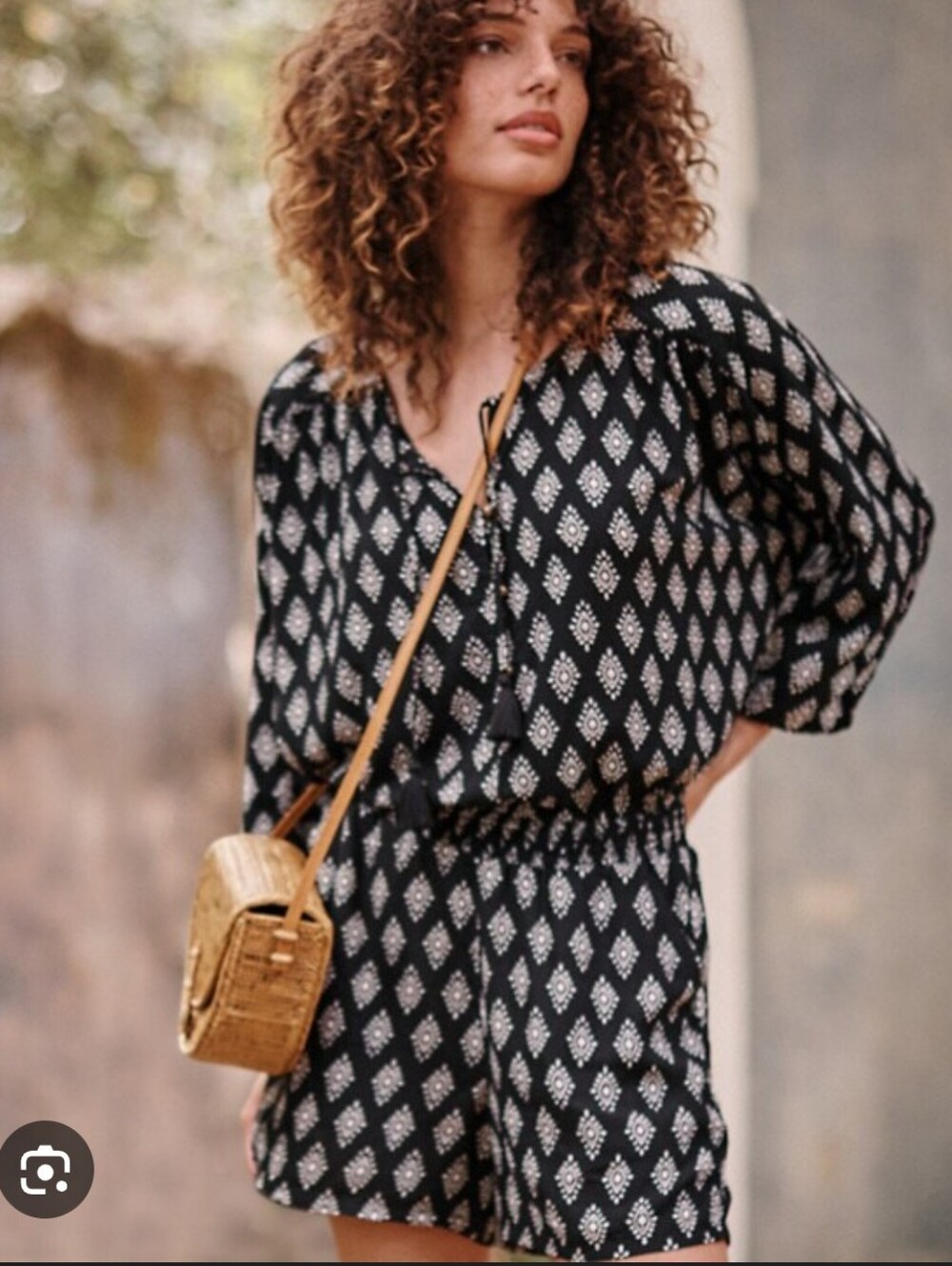Madewell Black & Cream Printed Short Jumpsuit